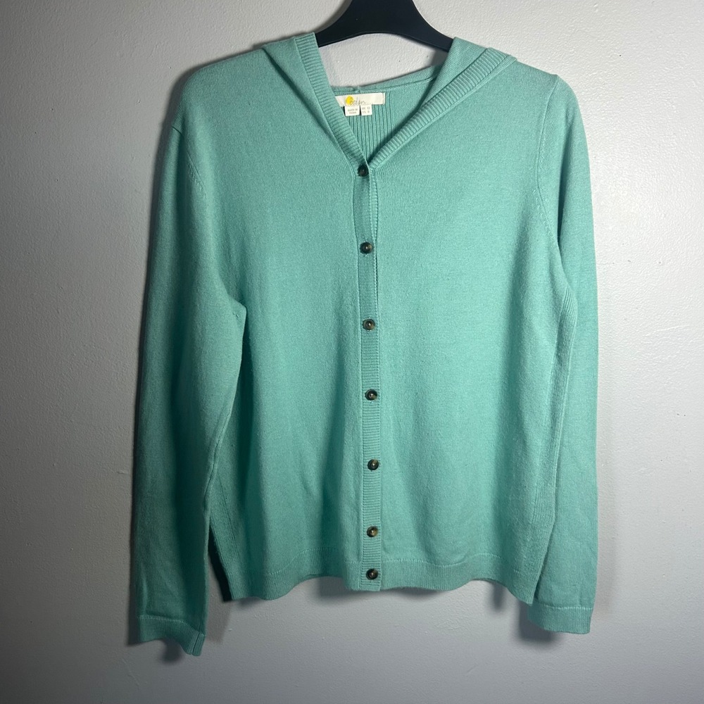 Boden Hooded Cardigan Sweater Mint Green Buttons‎ Long Sleeve Women US 8 UK 12